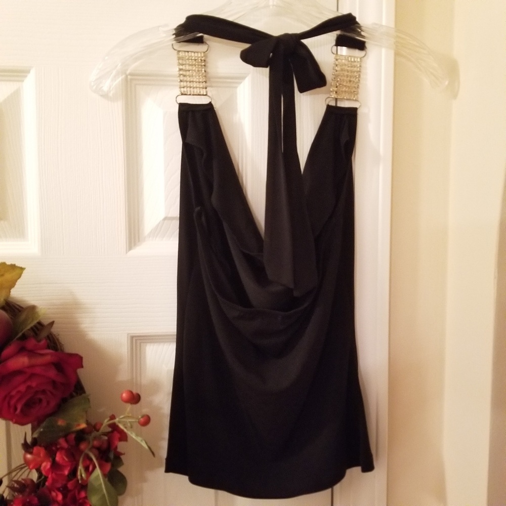 "HOST PICK" Dressy Black Rhinestone Halter Top - Picture 3 of 6